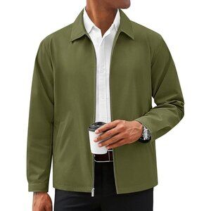 Men's Lightweight Full Zip Army Green Design Golf Blazers Jacket Coat Pockets